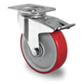 Točak Ø200 mm,  okretni sa kočnicom, ploča, poliamid (siv), poliuretan (crven), kuglični ležaj 6204, nosivost 350 kg
