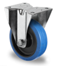 Točak Ø200 mm,  fiksni, ploča, poliamid (crn), elastična guma (plava), valjkasti ležaj, nosivost 350 kg