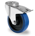 Točak Ø160 mm,  okretni sa kočnicom, rupa za zavrtanj, poliamid (crn), elastična guma (plava), kuglični ležaj 6204, nosivost 300 kg
