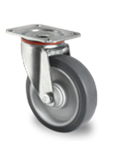 Točak Ø80 mm,  okretni , ploča, polipropilen (siv), termoplastična guma (siva), valjkasti ležaj, nosivost 80 kg