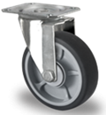 Točak Ø100 mm,  okretni , ploča, polipropilen (siv), termoplastična guma (siva), kuglični ležaj, nosivost 130 kg