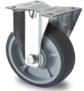 Točak Ø200 mm,  fiksni, ploča, polipropilen (siv), termoplastična guma (siva), kuglični ležaj, nosivost 250 kg