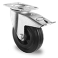 Točak Ø100 mm,  okretni sa kočnicom, ploča, polipropilen (crn), guma (crna), valjkasti ležaj, nosivost 75 kg