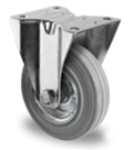 Točak Ø200 mm,  fiksni, ploča, čelik (cink), guma (siva), valjkasti ležaj, nosivost 205 kg
