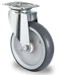 Točak Ø125 mm,  okretni, ploča, polipropilen (siva), termoplastična guma (siva), klizni ležaj, nosivost 100 kg