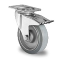 Točak Ø125 mm,  okretni sa kočnicom, ploča, Aluminijum (srebrna), elastična guma (siva), kuglični ležaj, nosivost 250 kg